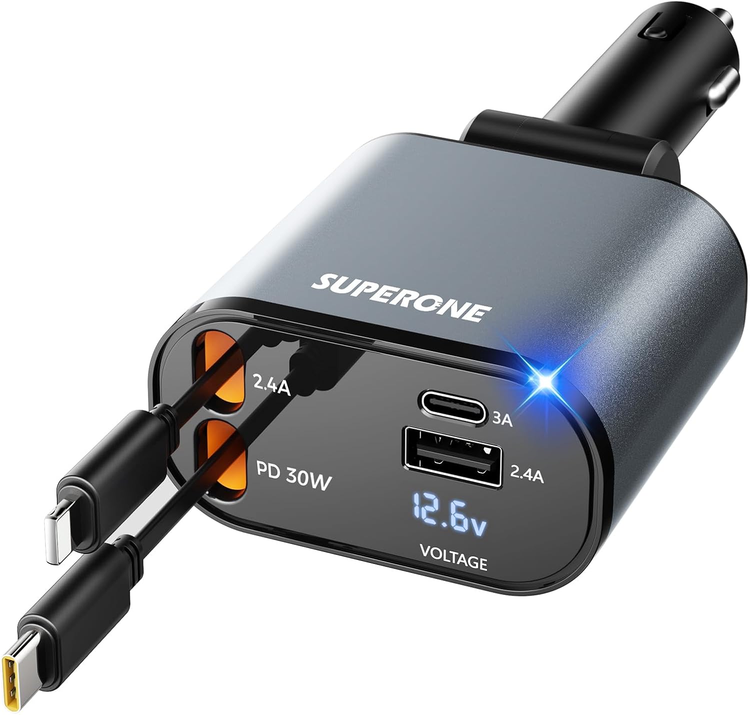 ‹ېUpgraded‹ÛÔ SUPERONE Retractable Car Charger 4 in 1, Fast Car Phone Charger with Cord 2.6ft, USB C and Apple Car Adapter, Compatible with iPhone 17 16 15/15 Pro Max/14/13/12/11, Galaxy, Pixel - Zynora
