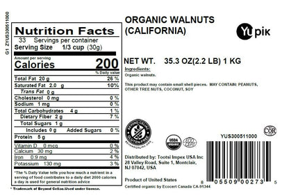 yupik organic raw california walnuts halves kosher gluten-free non-gmo vegan unsalted unroasted