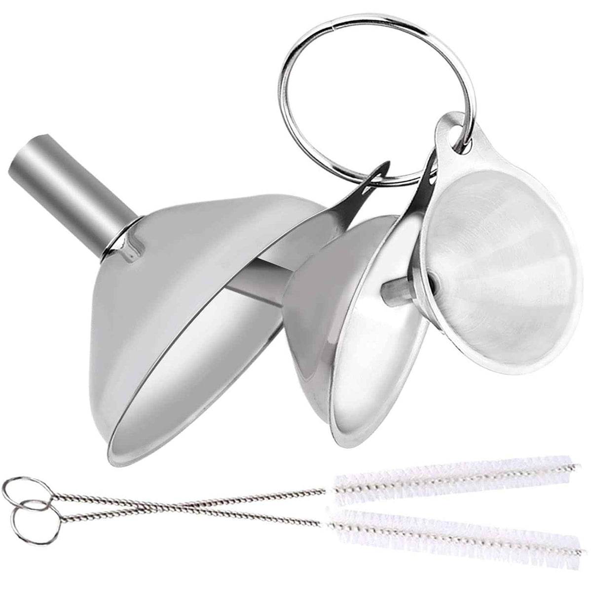 Metal Stainless Steel Funnel, Large Medium Small Funnel Set of 3, Food Grade Mini Funnels for Kitchen Use Filling Bottles Flask Cooking, 2 Brushes YLYL