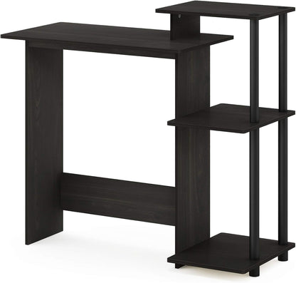 Furinno EFFICIENT Desk, Gaming Desk, with 3 Open Side Shelves, Laptop Notebook Computer Desk,Office Desk for Home Office, Study Room, Dorm, Espresso