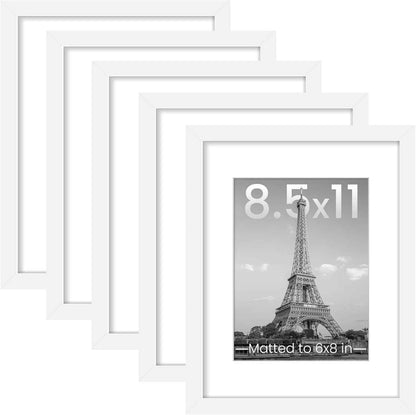 upsimples 11x14 Picture Frame Set of 5, Display Pictures 8x10 with Mat or 11x14 Without Mat, Wall Gallery Photo Frames, Black