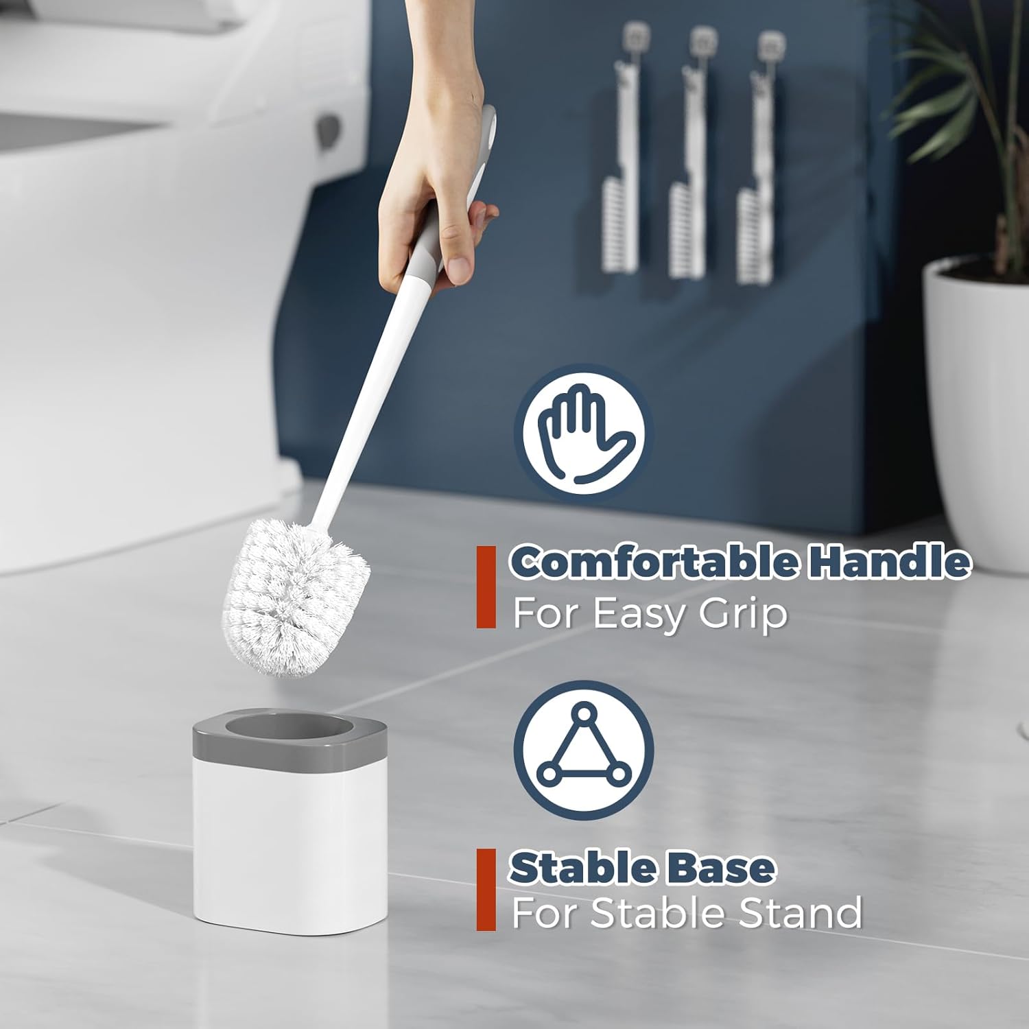 Holaloha Toilet Brush, 3 Pack Toilet Brush and Holder Set Bathroom Accessories, Toilet Bowl Brush and Holder with 3 Crevice Brush for Bathroom, Toilet Scrubber Brush (White)