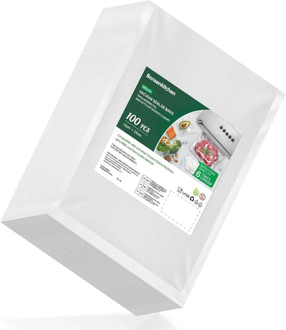 Bonsenkitchen Vacuum Sealer Bags, 50 Quart 8" x 12" Precut Food Sealer Bags, Commercial Grade, BPA Free, Heavy Duty, Customized Size Vacuum Bags for Vac Storage, Meal Prep or Sous Vide Cooking, VB12