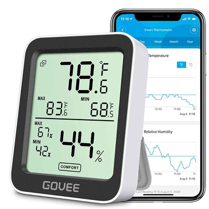Govee Digital Hygrometer Indoor Thermometer Room H5075, Bluetooth Temperature Humidity Meter with 164ft Remote App Control, Notification Alerts, 2 Years Data Storage Export for Bedroom, Wine Cellar