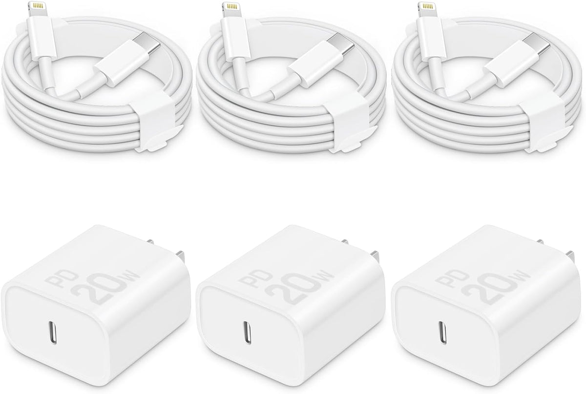 CXX Fast Charger for iPhone [3-Pack, MFi Certified], 20W USB-C PD Block with 6Ft Charging Cable Compatible with iPhone 14/13/12/11/Pro Max & iPad