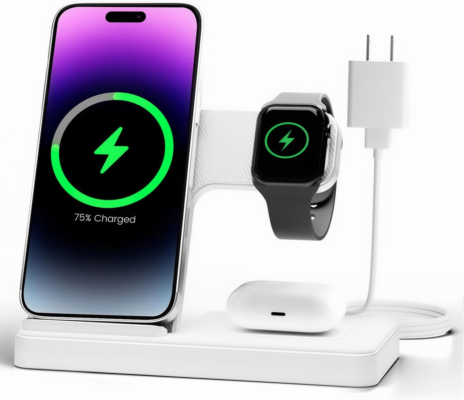 Wireless Charger iPhone Charging Station: 3 in 1 Charger Stand Multiple Devices for Apple - iPhone 16e 16 15 14 Pro Max 13 12 11 - Watch 10 9 8 7 6 5 4 3 2 SE and Ultra Series - Airpods 4 3 2 Pro - Zynora