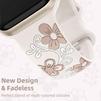 Witzon Floral Band Compatible with Apple Watch Bands For Women 40mm 41mm 38mm 42mm 44mm 45mm 46mm 49mm, Engraved Cute Flower Silicone Dressy Strap for iWatch Series 11 10 9 8 7 6 5 4 3 2 SE Ultra