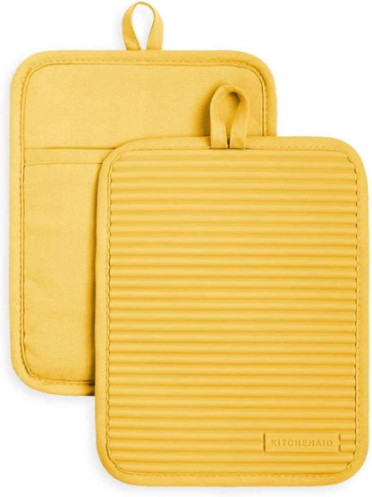 KitchenAid Ribbed Soft Silicone Pot Holder 2-Pack Set, Milkshake Tan, 7"x9"