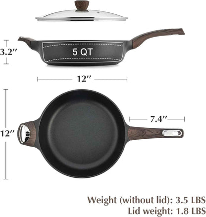 SENSARTE Nonstick 12 Inch Large Deep Frying Pan Skillet with Lid Induction Pan Healthy Non Toxic Cooking Pan