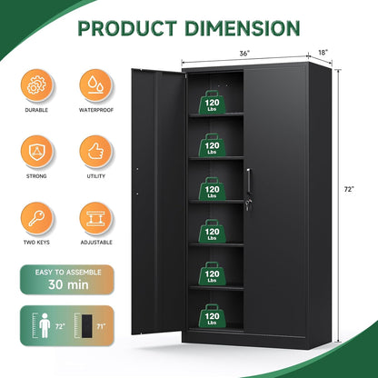 Letaya Metal Garage Storage Cabinets with Lock-72 Tall Tool Organizer Steel Lockers, 5 Adjustable Layers Shelves for Home,Office,Warehouse,Garage,(Black-72“) | with Lock, 72 Tall, Tool Organizer
