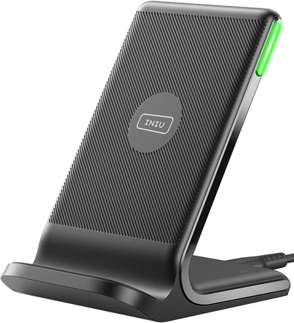 INIU Wireless Charger, 15W Fast Qi Certified Wireless Charging Station with Sleep-Friendly Adaptive Light Compatible with iPhone 16 15 14 13 Pro XS 8 Plus Samsung Galaxy S25 S24 S23 Note 20 Google etc - Rayz Mart