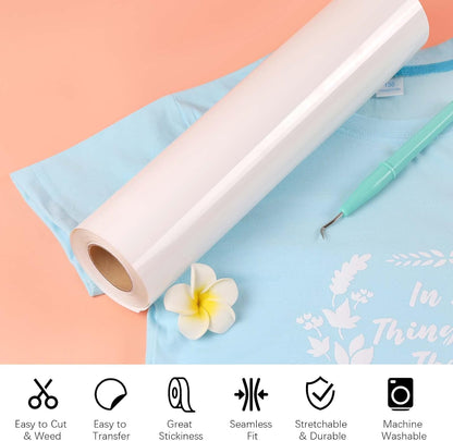 HTVRONT Heat Transfer Vinyl White HTV Rolls - 12" x 20ft White Iron on Vinyl for All Cutting Machines, HTV Vinyl for Shirts - Easy to Cut & Weed for Heat Transfer Design