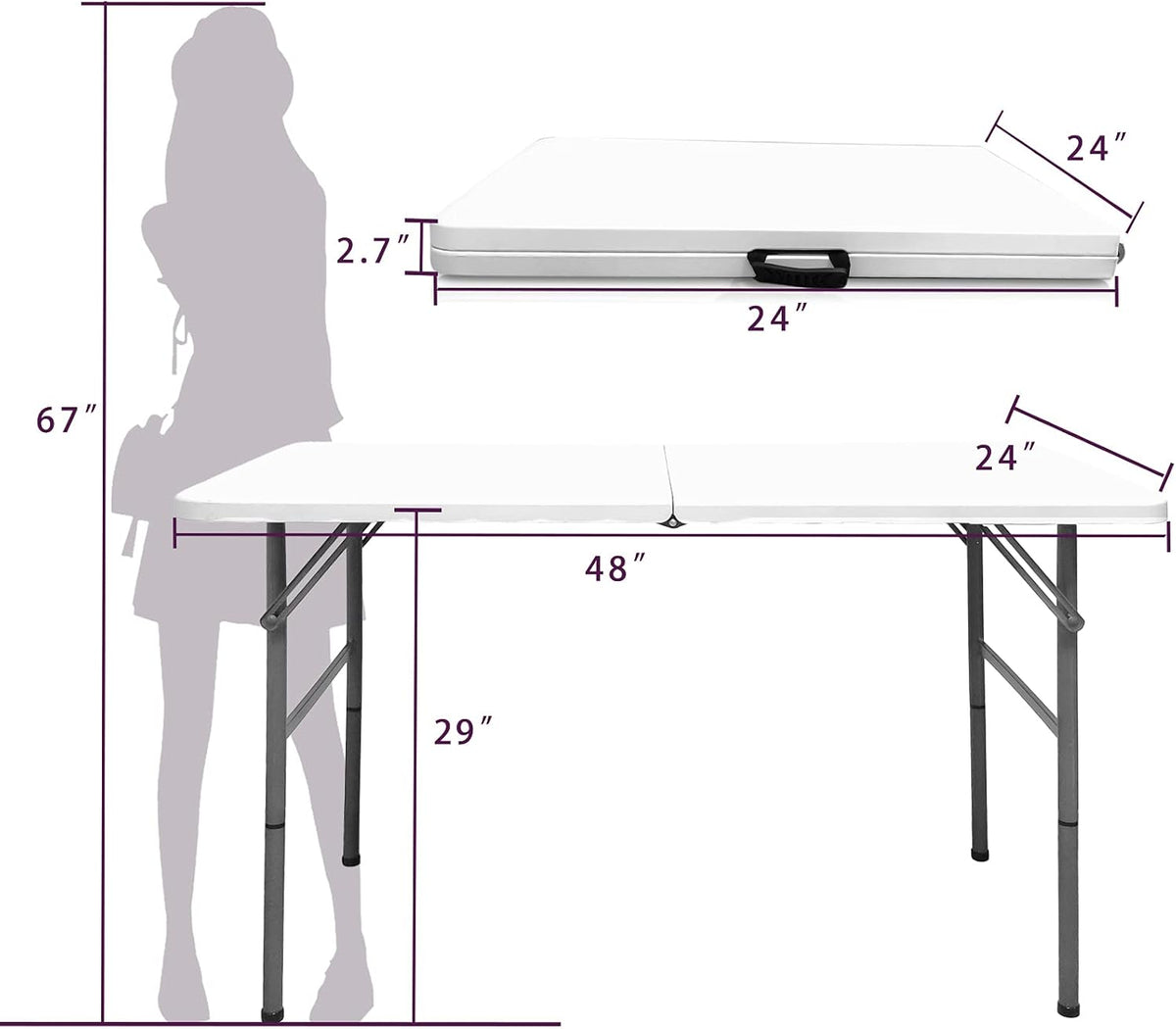 Gocamptoo Folding Table,4ft Indoor Outdoor Heavy Duty Portable Folding Square Plastic Dining Table w/Handle, Lock for Picnic, Party, Camping (4 FT) …