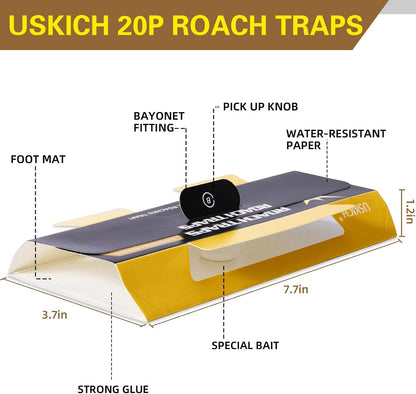 20 Pack Roach Traps, Cockroach Traps Indoor Home, Glue Roach Traps, Child & Pets Safe(Upgrade Recipe)