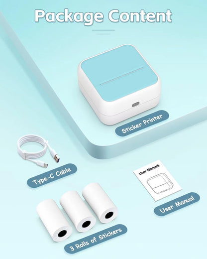 Sticker Printer - Printpods Mini Printer with Stickers, Print Pod, Bluetooth Inkless Printers, Sticker Maker, Portable Thermal Printer for iphone, Impresora Portátil for Notes, Journal, DIY, Kids Gift