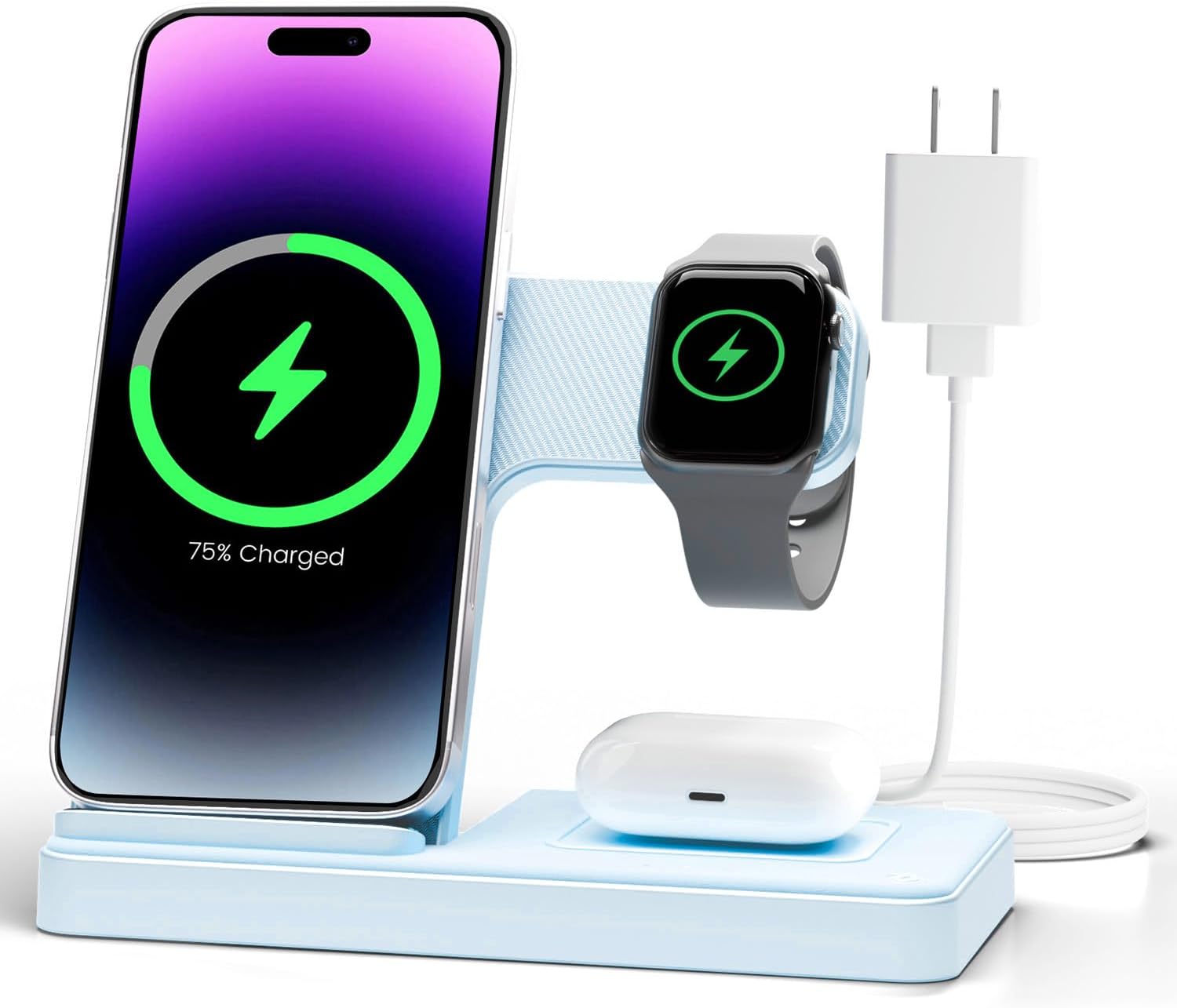 Wireless Charger iPhone Charging Station: 3 in 1 Charger Stand Multiple Devices for Apple - iPhone 16e 16 15 14 Pro Max 13 12 11 - Watch 10 9 8 7 6 5 4 3 2 SE and Ultra Series - Airpods 4 3 2 Pro - Zynora