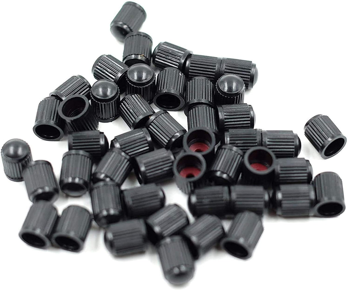 CKAuto 50 Pack Tire Valve Caps, Plastic Valve Stem Caps with O Rubber Seal, Universal Stem Covers for Cars, SUVs, Bike and Bicycle, Trucks, Motorcycles, Airtight Seal Dust Proof, Black 5 Dollar Item