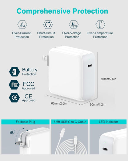 Charger for MacBook Air MacBook Pro 13 14 15 16 inch 2025 2024 2023 2022 2021 2020, M1 M2 M3 M4 Laptop 70W USB C Power Adapter, iPad, LED, 6.6FT USB-C Cable, Charging as Fast as Original Quality