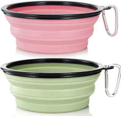 Dog Bowl Pet Collapsible Bowls, 2 Pack for Cats Dogs, Portable Pet Feeding Watering Dish for Walking Parking Traveling with 2 Carabiners (Small, Blue+Green)