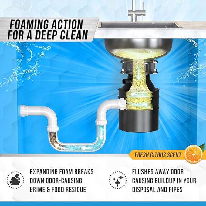 Garbage Disposal Cleaner Deodorizer Tablets - 24 Pack, New Powerful XL Foaming Tablet - Fresh Citrus Foam Sink Garburator Disposer Freshener, Natural Kitchen Drain Cleaning Care - 1 Year Supply - Zynora