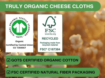 Organic Cheese Cloths, GOTS Certified, Grade 100, 36x36Inch, Reusable Cheese Cloth with Closed Edges Fabric Fine Mesh Cloth, Unbleached Cotton Muslin Cheesecloth for Straining,Cooking,Crafts - 9 Sq.Ft