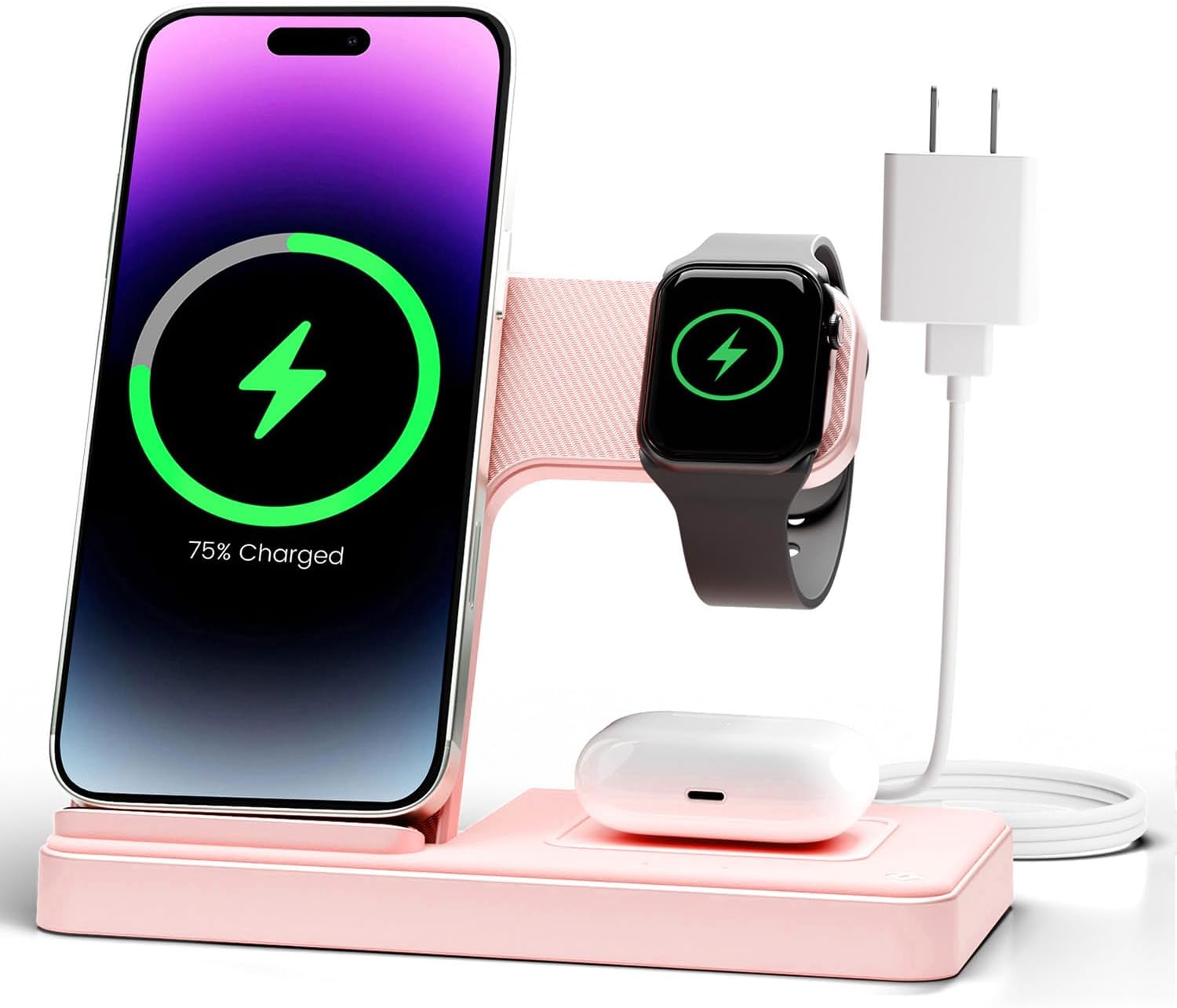 Wireless Charger iPhone Charging Station: 3 in 1 Charger Stand Multiple Devices for Apple - iPhone 16e 16 15 14 Pro Max 13 12 11 - Watch 10 9 8 7 6 5 4 3 2 SE and Ultra Series - Airpods 4 3 2 Pro - Zynora