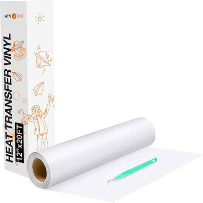 HTVRONT Heat Transfer Vinyl White HTV Rolls - 12" x 20ft White Iron on Vinyl for All Cutting Machines, HTV Vinyl for Shirts - Easy to Cut & Weed for Heat Transfer Design