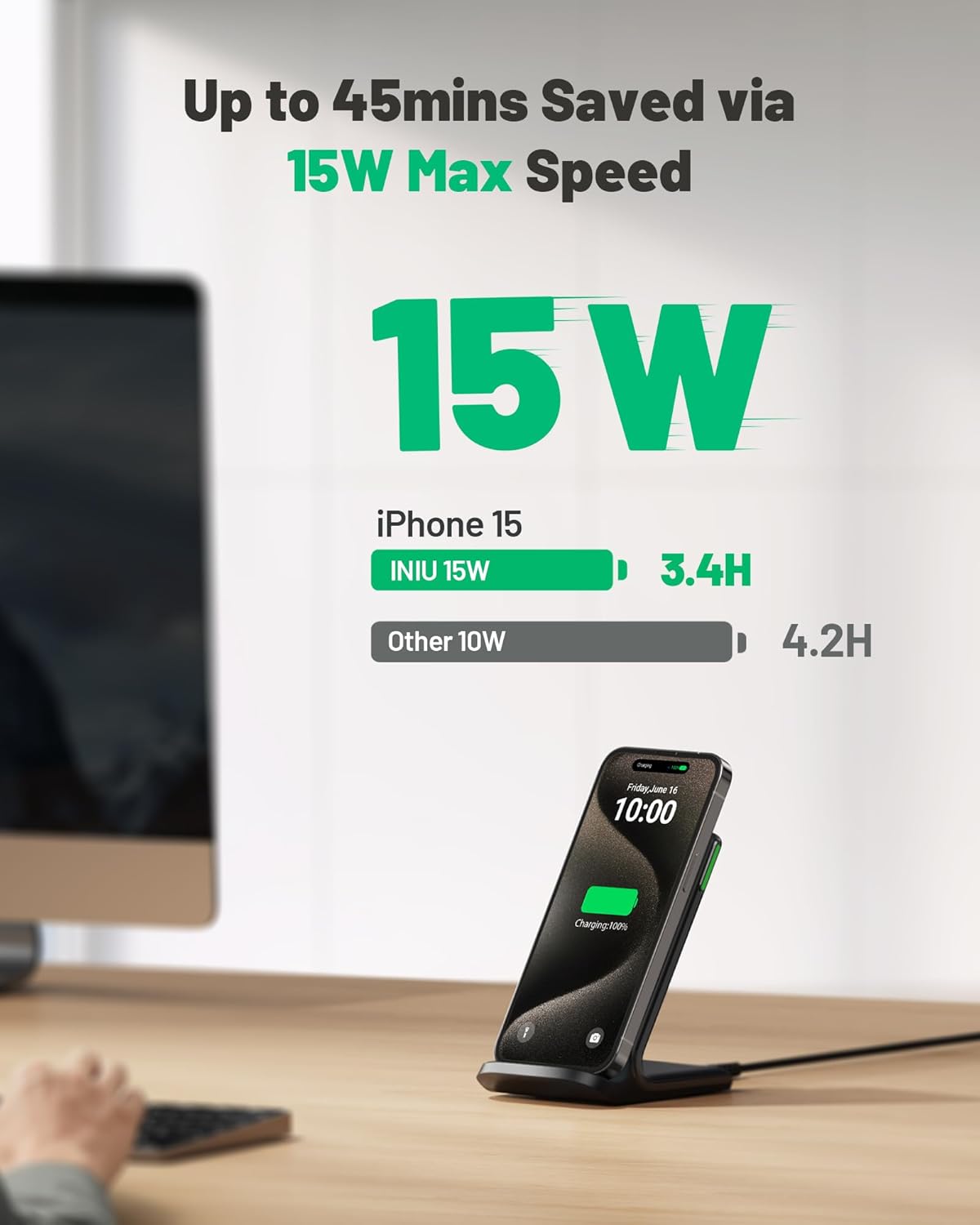 INIU Wireless Charger, 15W Fast Qi Certified Wireless Charging Station with Sleep-Friendly Adaptive Light Compatible with iPhone 16 15 14 13 Pro XS 8 Plus Samsung Galaxy S25 S24 S23 Note 20 Google etc - Zynora