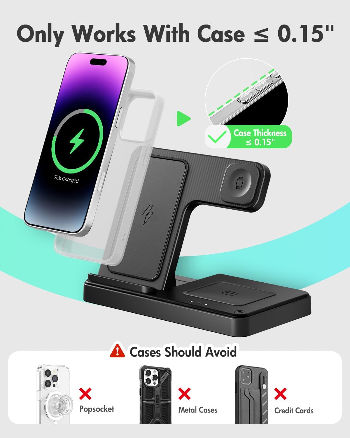 Wireless Charger iPhone Charging Station: 3 in 1 Charger Stand Multiple Devices for Apple - iPhone 16e 16 15 14 Pro Max 13 12 11 - Watch 10 9 8 7 6 5 4 3 2 SE and Ultra Series - Airpods 4 3 2 Pro - Zynora