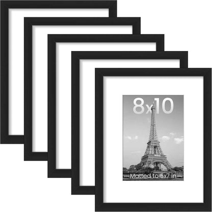 upsimples 11x14 Picture Frame Set of 5, Display Pictures 8x10 with Mat or 11x14 Without Mat, Wall Gallery Photo Frames, Black
