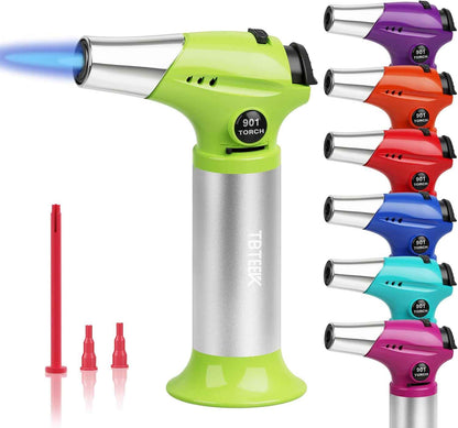 TBTEEK Butane Torch, Kitchen Torch Cooking Torch with Safety Lock & Adjustable Flame for Cooking, BBQ, Baking, Brulee, Creme, DIY Soldering(Butane Not Included)