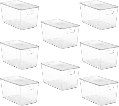 Vtopmart 6 Pack Clear Stackable Storage Bins with Lids, Medium Plastic Containers with Handle for Pantry Organizer and Storage,Perfect for Kitchen,Fridge,Cabinet, Closet,Bathroom Organization
