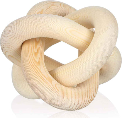 3 Link Wood Knot Decor - Hand Carved Coffee Table Decoration, Boho Chain Link Decor, Modern Shelf, Rustic Objects for Home Living Room Bedroom(White)