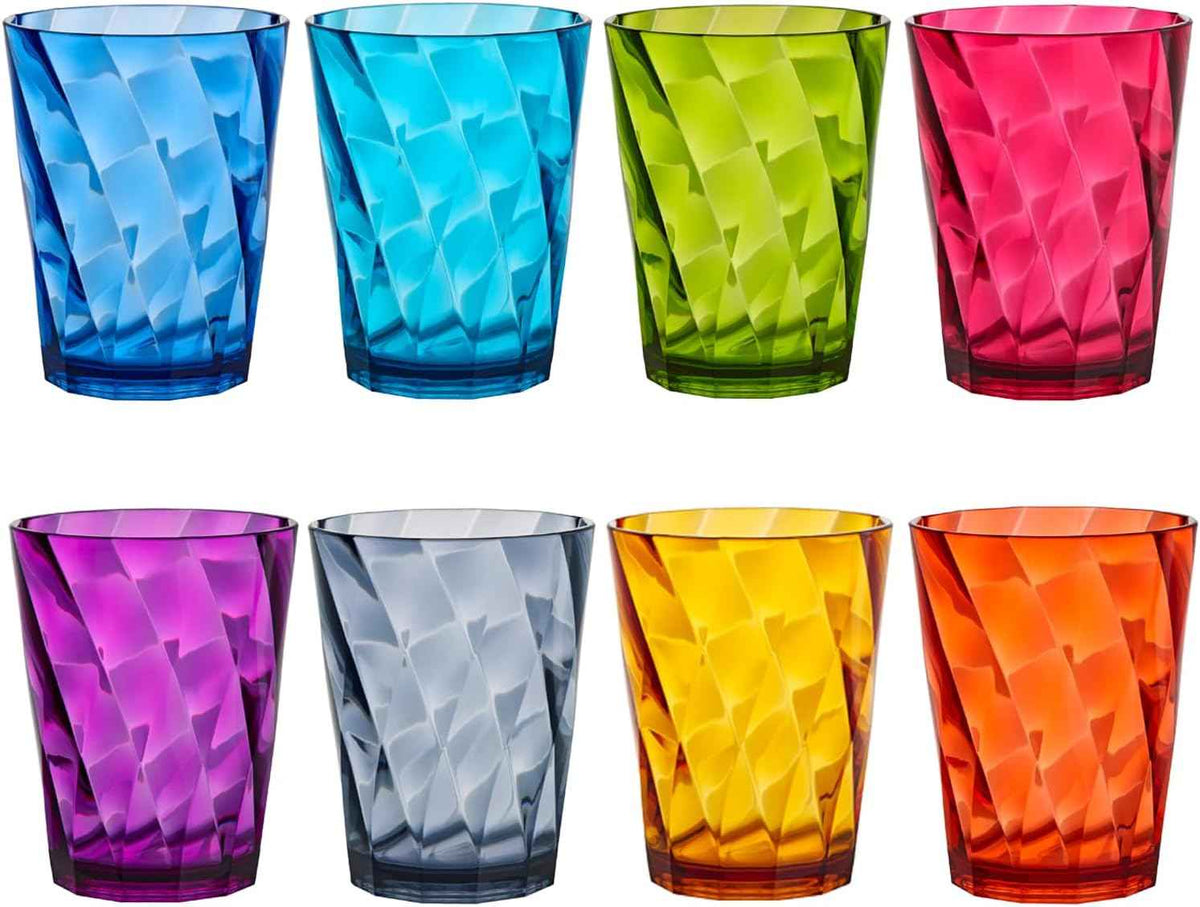 US Acrylic Optix Plastic Reusable Drinking Glasses (Set of 8) 20oz Water Cups in Jewel Tone Colors | BPA-Free Tumblers, Made in USA | Top-Rack Dishwasher Safe