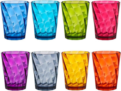 US Acrylic Optix Plastic Reusable Drinking Glasses (Set of 8) 20oz Water Cups in Jewel Tone Colors | BPA-Free Tumblers, Made in USA | Top-Rack Dishwasher Safe
