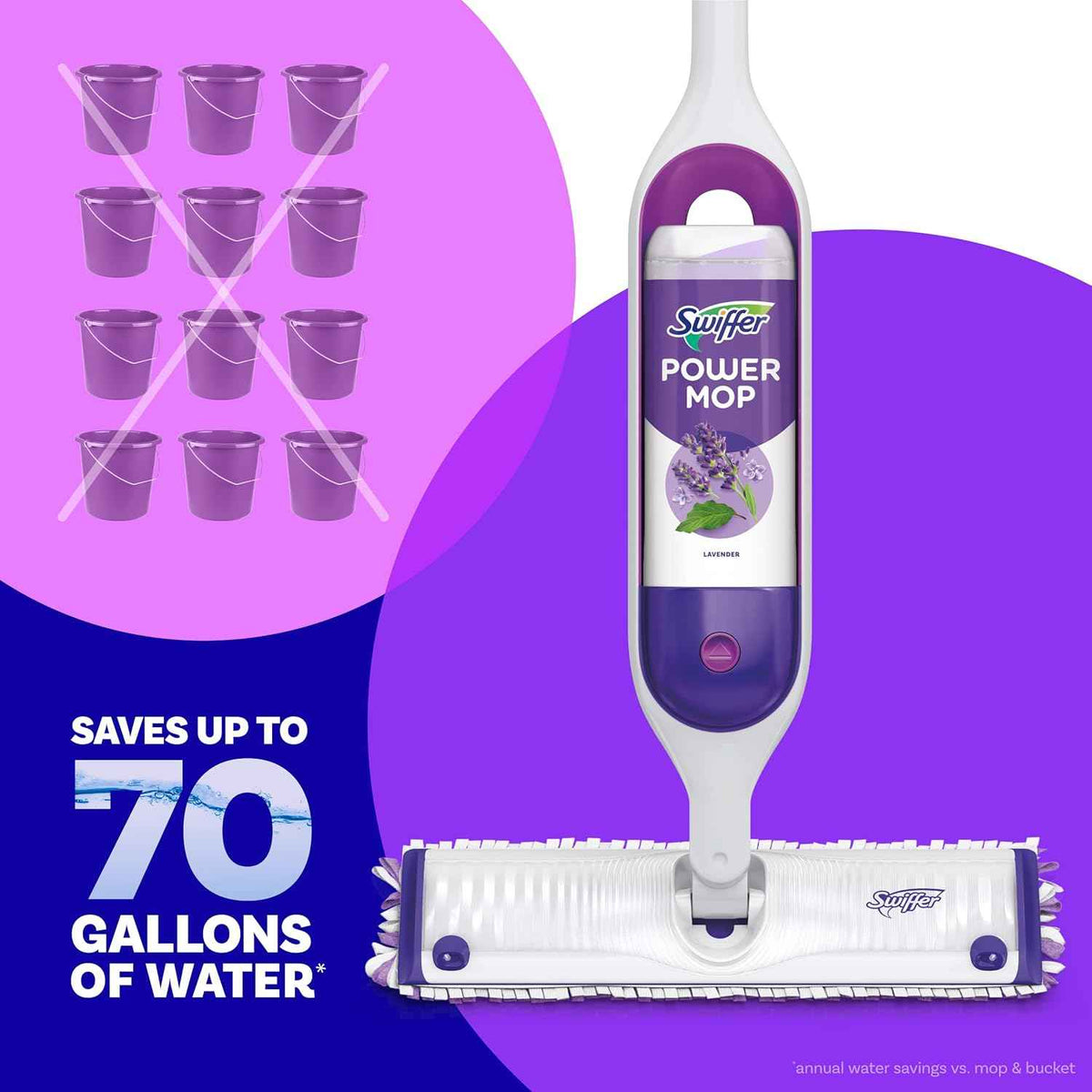 Swiffer Power Mop Refill Pack, Floor Cleaner for Mopping Tile, Vinyl, Laminate, Wood in Home, Bathroom, Kitchen, All Purpose Multi-Surface Cleaning, 5 Pads + 1 Lavender Solution
