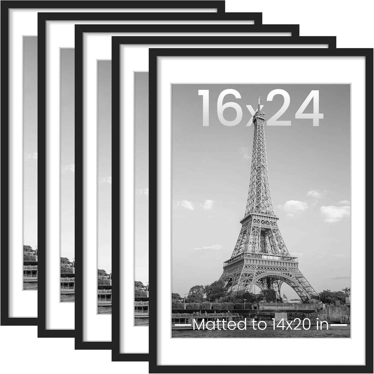 upsimples 11x14 Picture Frame Set of 5, Display Pictures 8x10 with Mat or 11x14 Without Mat, Wall Gallery Photo Frames, Black