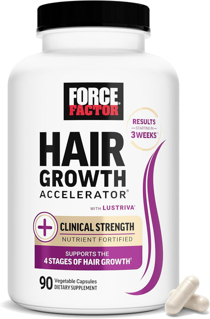 Force Factor Hair Growth Accelerator Multivitamin for Women & Men, with Lustriva, Biotin, Horsetail & Vitamins A, B12, C, D & E for Thicker Hair, Healthier Skin & Nails, 90 Capsules