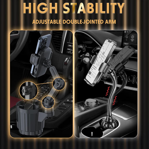 Phone Holders for Your Car, 2 in 1 Universal Cup Holder Expander Adjustable Base with Phone Mount, Long Arm with 360å¡Rotation Cup Holder Phones Mount for Car Compatible with All Smartphones - Zynora