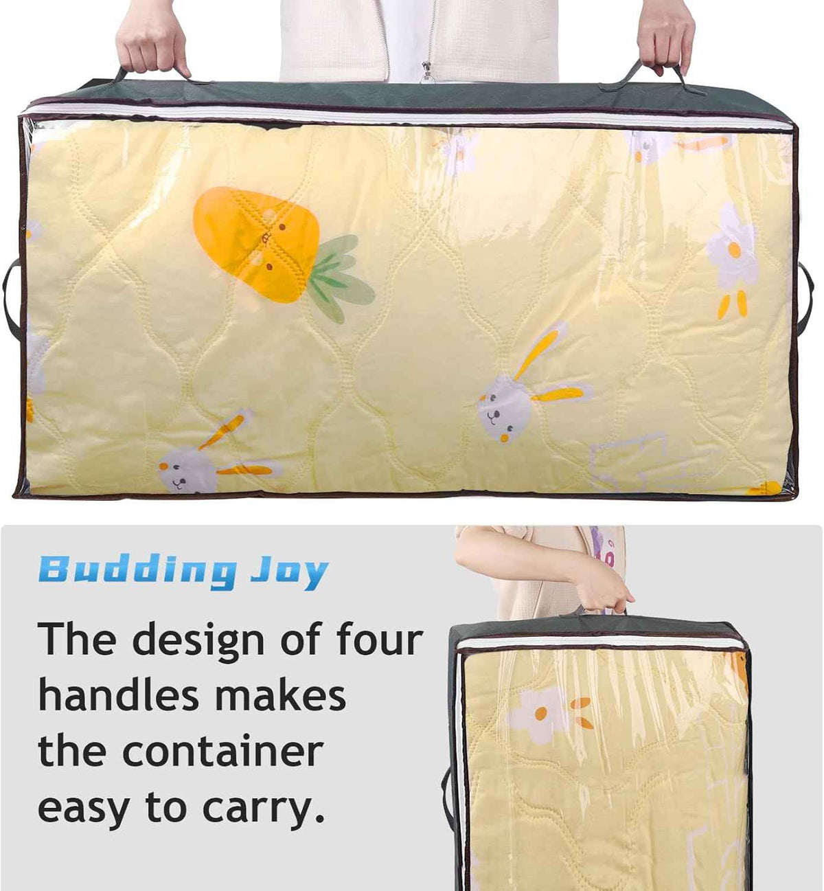 Budding Joy 90L Under Bed Storage Containers, Closet Organizers and Storage Bins, Foldable Underbed Storage Bags for Wrapping Paper, Blanket, Clothing, Comforter, Sweaters, Pillows, Linen Sheets, Grey