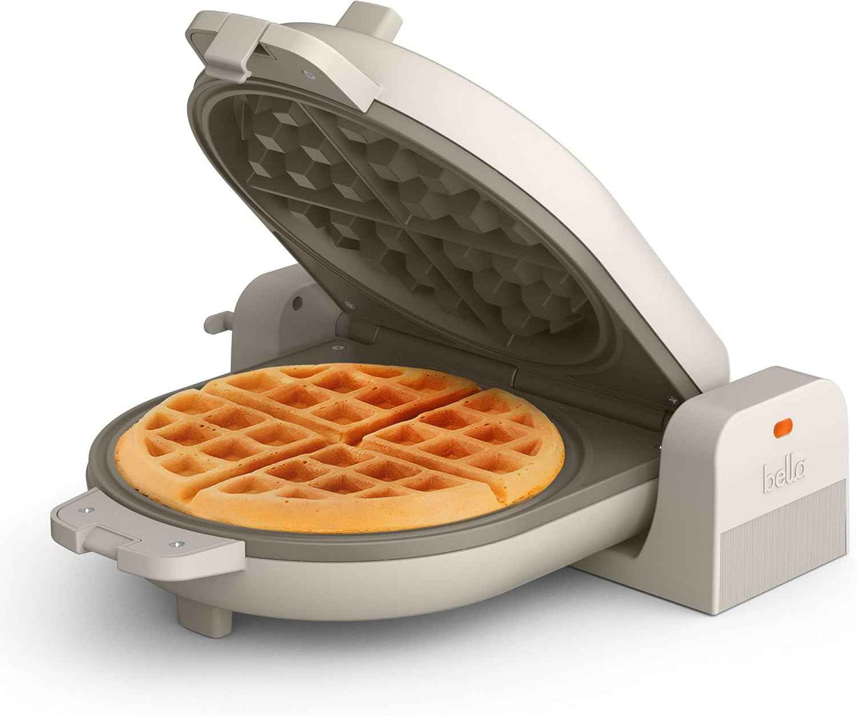 bella Flip-n-Store Waffle Maker, EverGood™ Ceramic Nonstick Coating, Fits-anywhere™ Kitchenware, Power Indicator Light & Touch Handle, 7” Wide & 1" Deep Plates, 1000 Watt, Plum