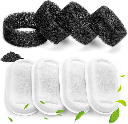 Cat Water Fountain Filters for Stainless Steel 67oz/2L Adjustable Water Flow Pet Fountain, 8 Pack Pet Replacement Filters with 8 Sponges