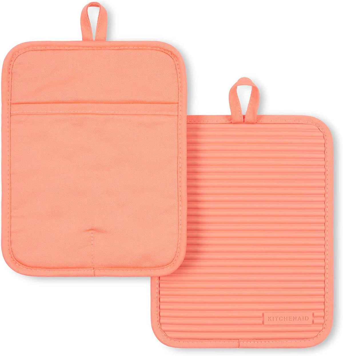 KitchenAid Ribbed Soft Silicone Pot Holder 2-Pack Set, Milkshake Tan, 7"x9"