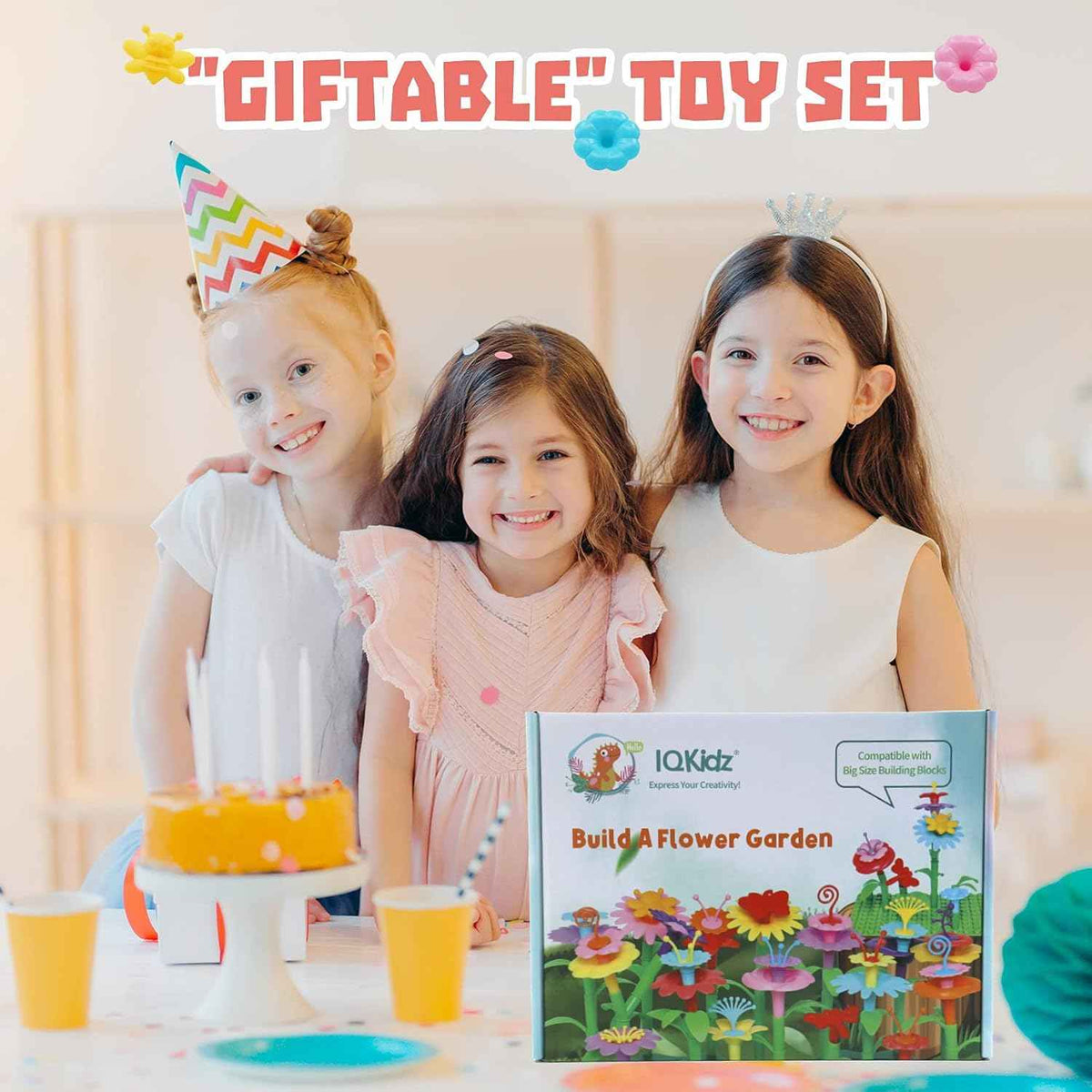 IQKidz 3-6 Years Old Toddler Toys - Flower Garden Building Toy with Insect Pegs, Educational Activity Gifts for Girls Preschool-Kindergarten, 153Pcs STEM Stacking Pretend Play Set
