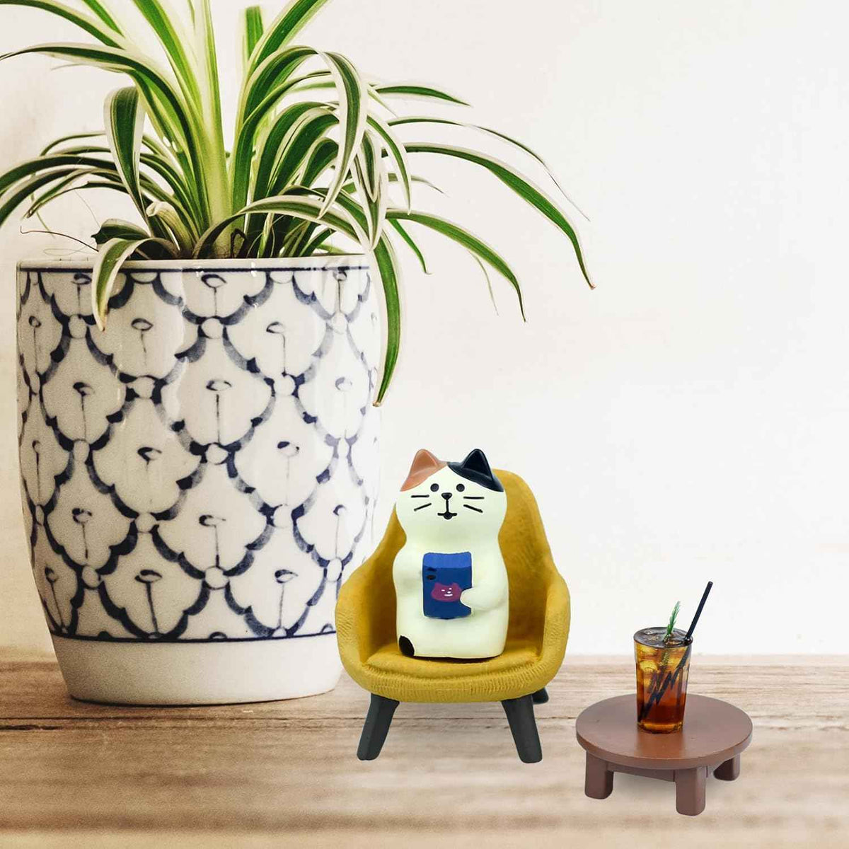 Cute Cat Playing Phone on Sofa and Drinking Coffee Figurine for Office Home Decor - Cute Cat Gift for Cat Lovers