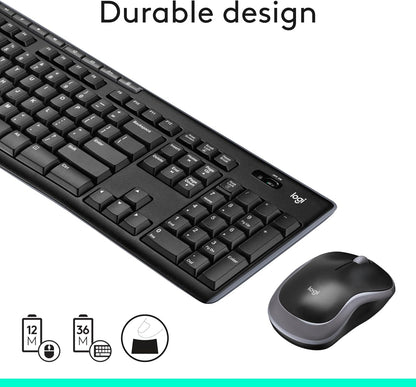 Logitech MK270 Wireless Keyboard and Mouse Combo for Windows, 2.4 GHz, 8 Multimedia Keys, PC, Laptop, Wireless Keyboard Compact Mouse Combo - Black