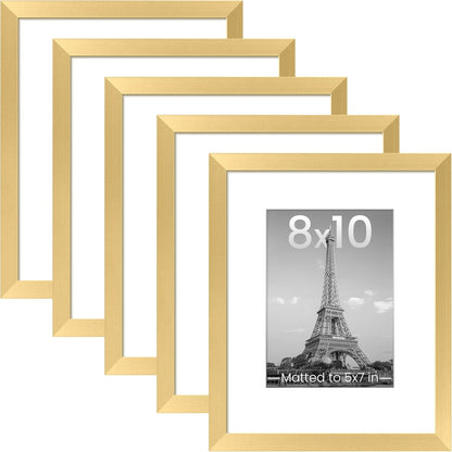 upsimples 11x14 Picture Frame Set of 5, Display Pictures 8x10 with Mat or 11x14 Without Mat, Wall Gallery Photo Frames, Black