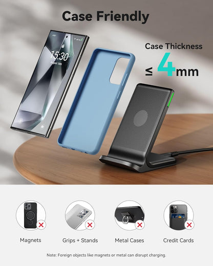 INIU Wireless Charger, 15W Fast Qi Certified Wireless Charging Station with Sleep-Friendly Adaptive Light Compatible with iPhone 16 15 14 13 Pro XS 8 Plus Samsung Galaxy S25 S24 S23 Note 20 Google etc - Rayz Mart