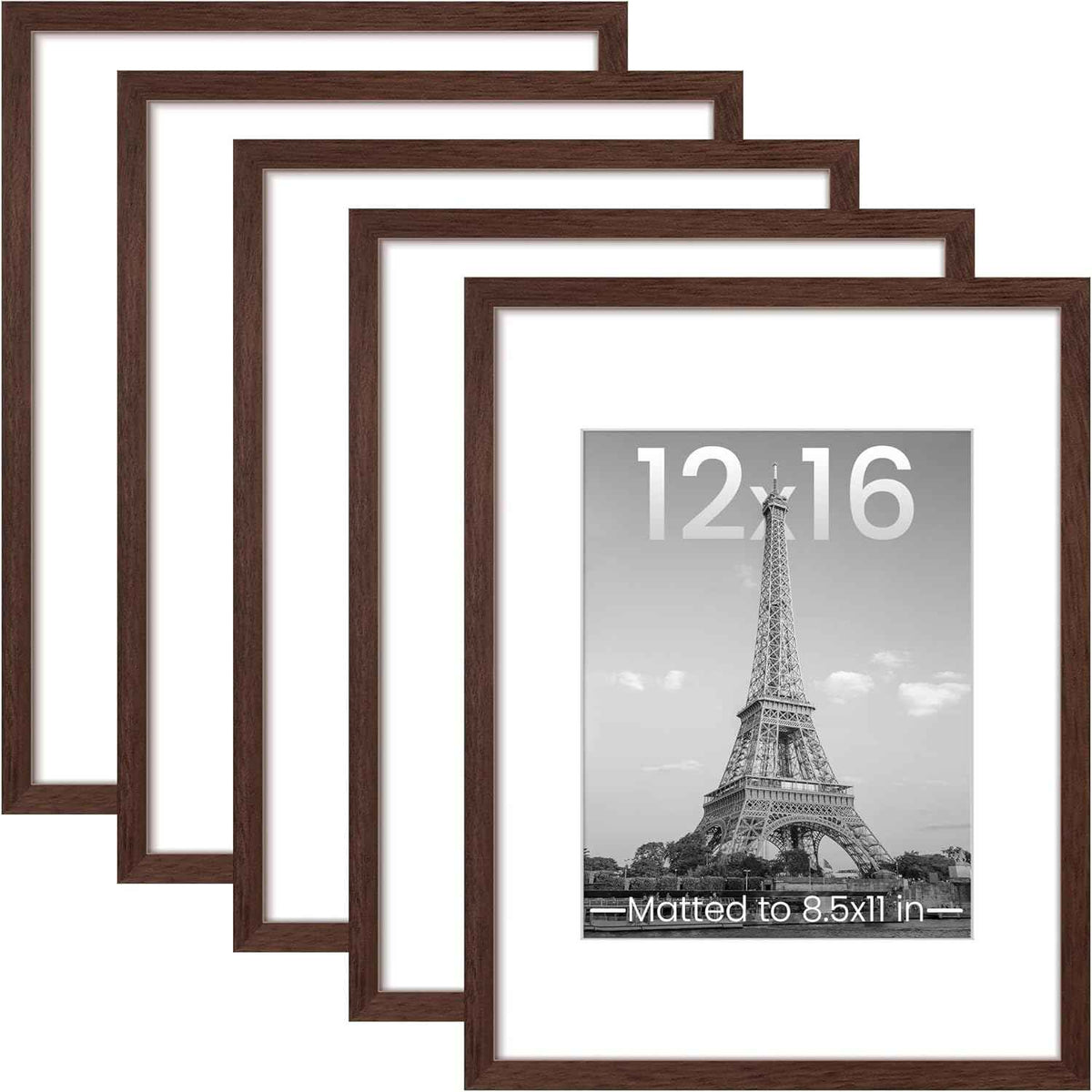 upsimples 11x14 Picture Frame Set of 5, Display Pictures 8x10 with Mat or 11x14 Without Mat, Wall Gallery Photo Frames, Black