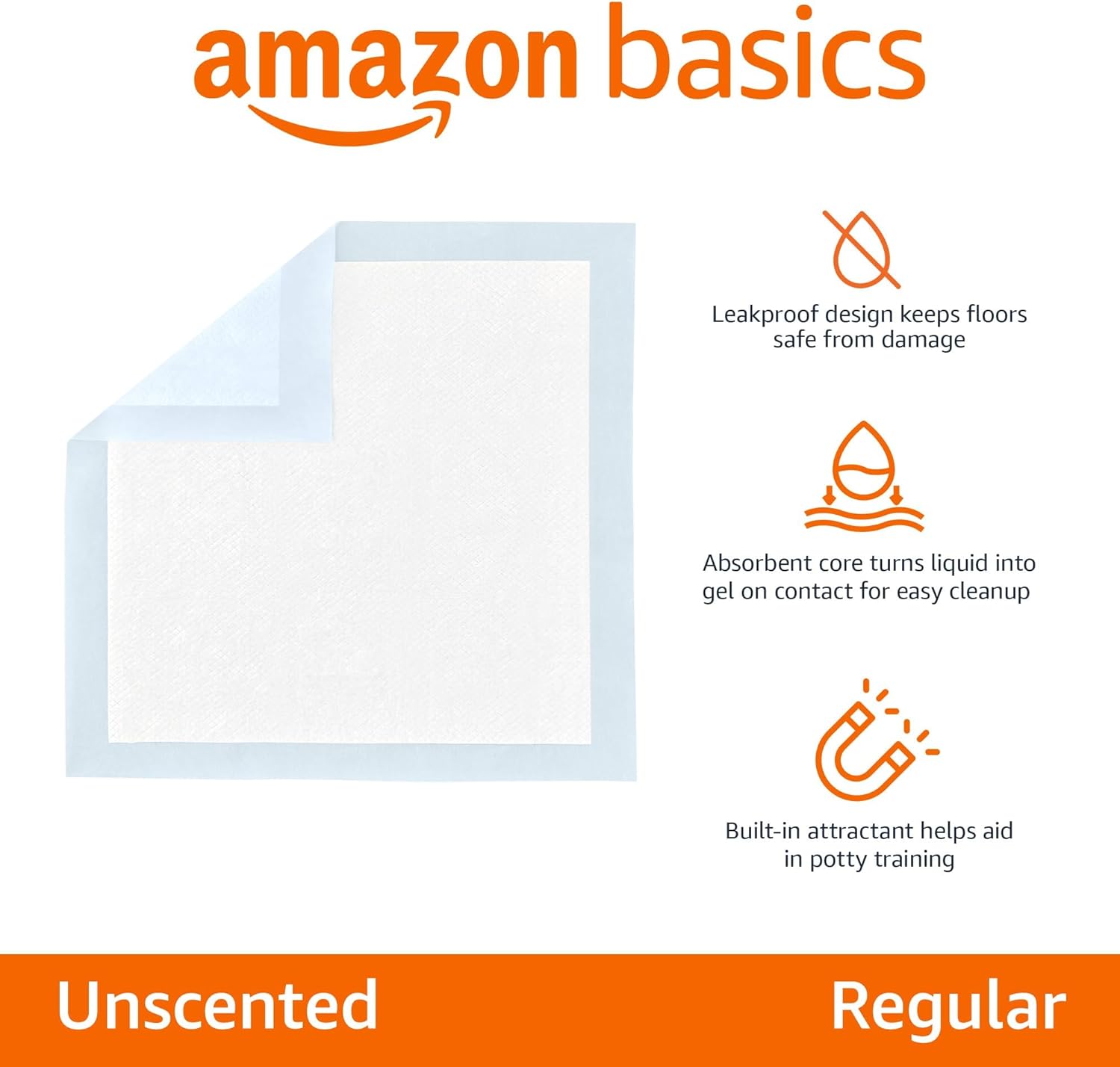 Amazon Basics Leak-Proof Dog and PLppy Potty Training Pee Pads with Quick-Dry 5-Layer Super Absorbent Design, Regular Size 22 x 22 inch, Blue & White, 100 Count